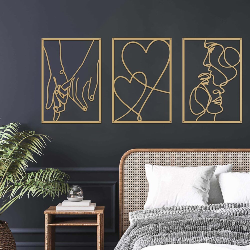 4877 3 Pieces Metal Minimalist Line Wall Art, Valentine's Day Lover Kiss